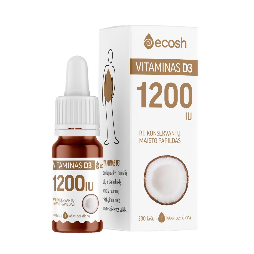 ECOSH vitaminas D3 su kokosų aliejumi 1200IU, 10ml