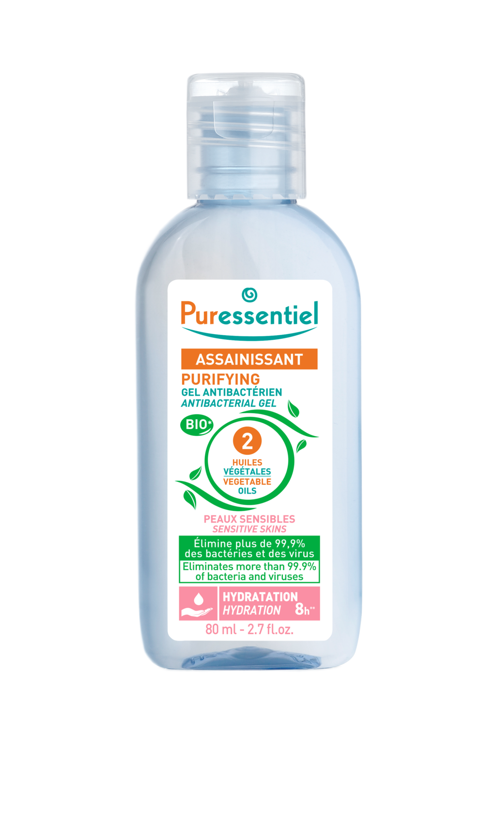 Puressentiel ASSAINISSANT antibakterinis gelis rankoms su saldžiųjų migdolų aliejumi, 80 ml