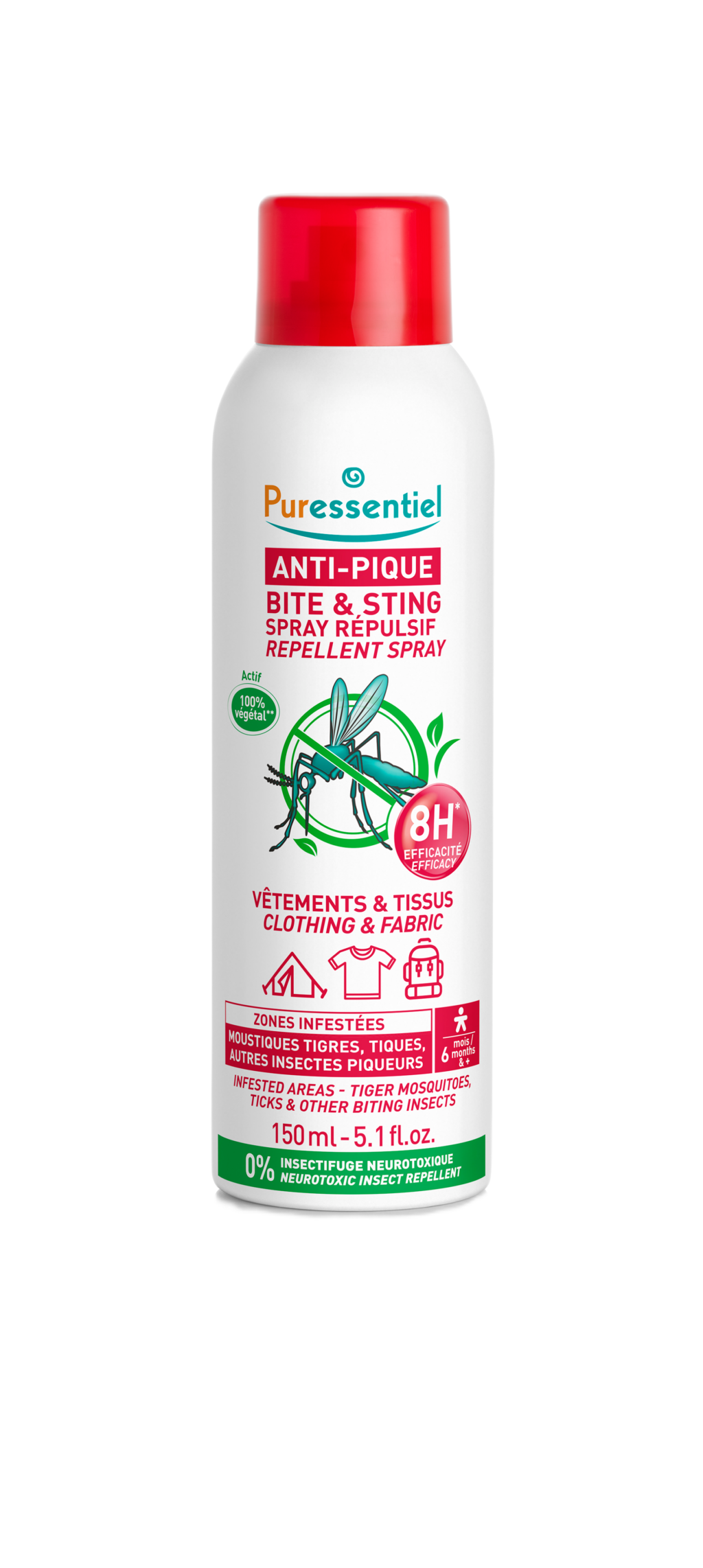 Puressentiel ANTI-PIQUE purškalas rūbams ir audiniams, apsaugantis nuo erkių, uodų bei kitų kraują siurbančių vabzdžių, 150 ml