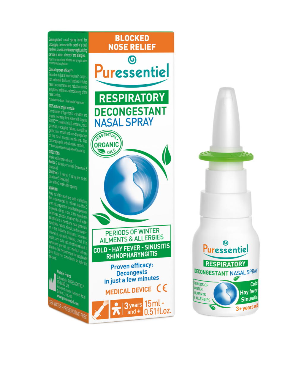 Puressentiel RESPIRATORY Nosies purškalas dekongestantas, 15 ml