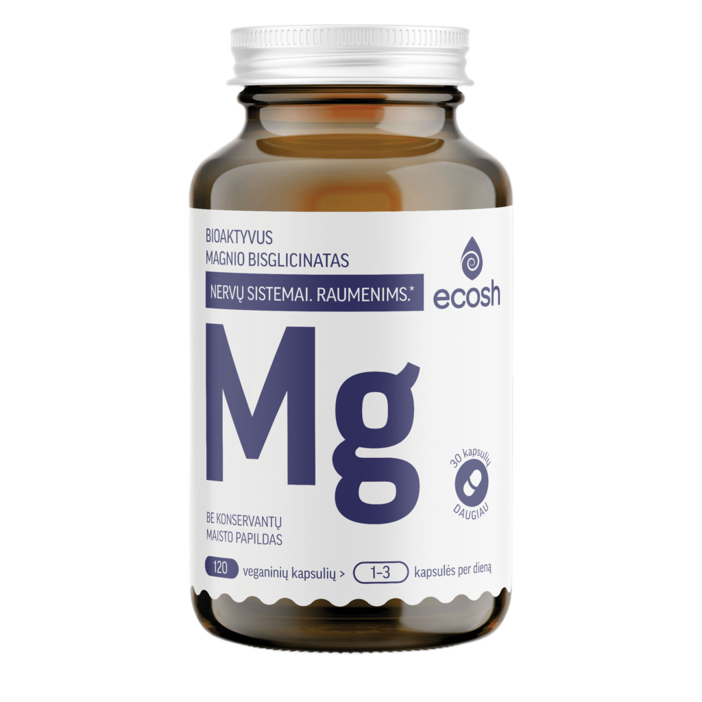 ECOSH bioaktyvus Magnis, bisglicinatas 100 mg, su vitaminu B6, 120 kapsulių